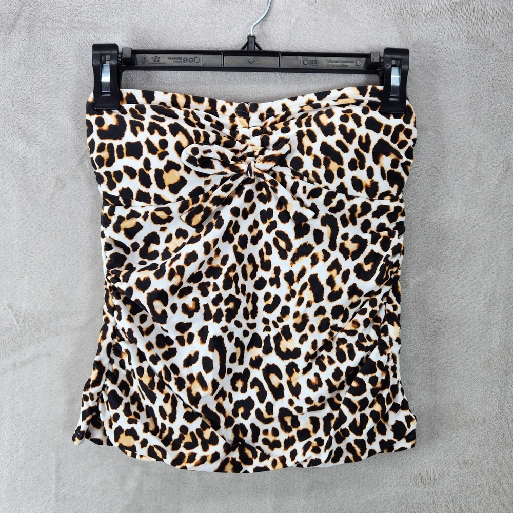 DKNY Bandeau Leopard Print Swim Top Removable Straps Cups‎ 4-Way Stretch Size XS